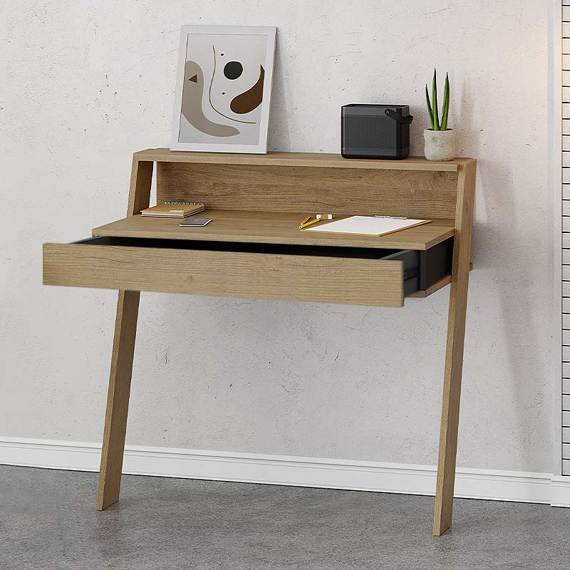 LAPI Home Desk in natural beech melamine, showcasing its elegant design and dimensions of 94x50x91 cm.